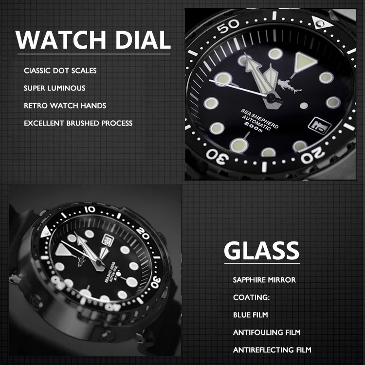 Мужские водонепроницаемые часы для дайвинга цвет черный | Наручные