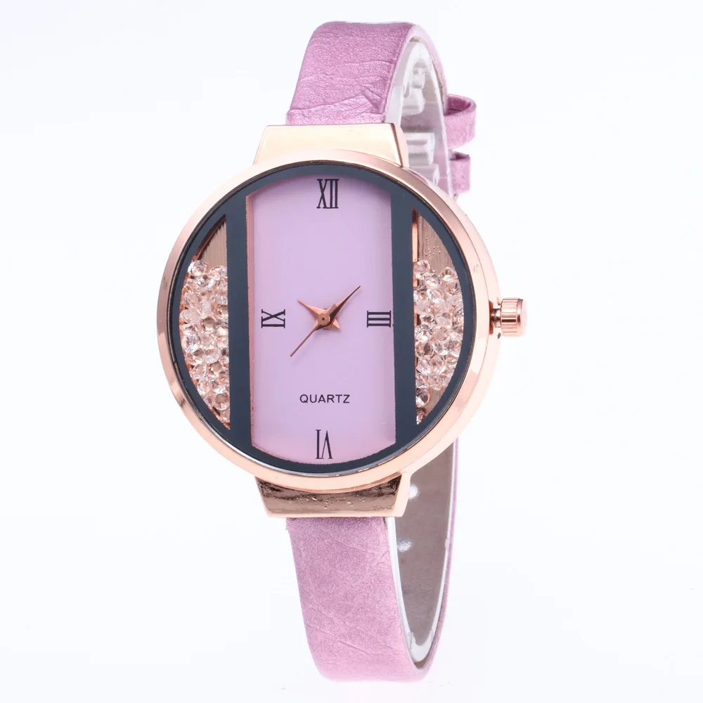Pink AICSRAD креативные женские роскошные кожаные часы модные кварцевые часы под платье женские часы наручные часы Прямая поставка - Цвет: Pink