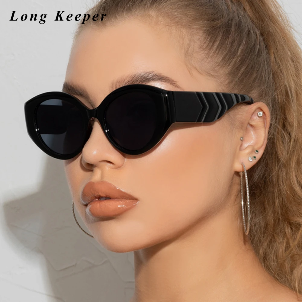 

Women Designer Sunglasses Vintage Round Cat Eye Glasses Men Oval Black Shades UV400 Driving Goggles lunette de soleil femme