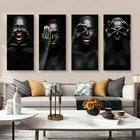 Художественная Картина на холсте черного и золотого цвета с принтом в африканском стиле с черной кожей для женщин, Настенная картина для гостиной, постер для украшения дома