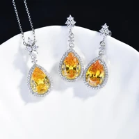 2022 new luxury yellow pink blue color pear wedding jewelry sets for women anniversary gift jewelry wholesale j6595