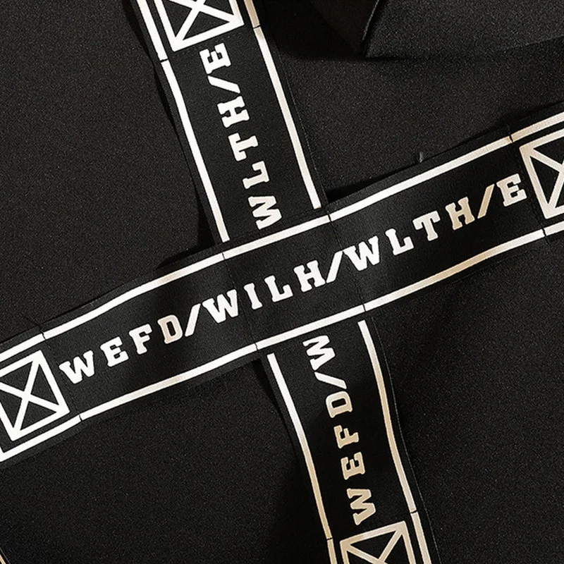 

2021 Hip Hop Streetwear Men Hooded Long Windbreaker Solid Color Ribbon Harajuku Korean Fashion Outwear Overcoat Jacket