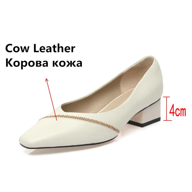 

Newest Office Lady Working Thick Heels Pumps Shoes Woman med Heels 2021 Spring Genuine Leather Women Shoes