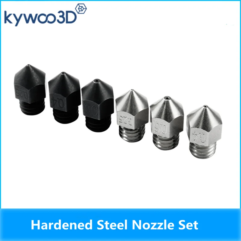

kywoo3D 6PCS Hardened Steel Nozzle for 3D Printer Extruder Steel Alloy Mix Size Nozzle Set 0.25mm 0.4mm 0.6mm 3D Printer Parts