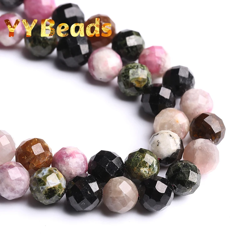 5A Quality Genuine Faceted Colorful Tourmaline Stone Beads Loose Charm Beads For Jewelry Making Bracelets For Women 4 6 8 10mm
