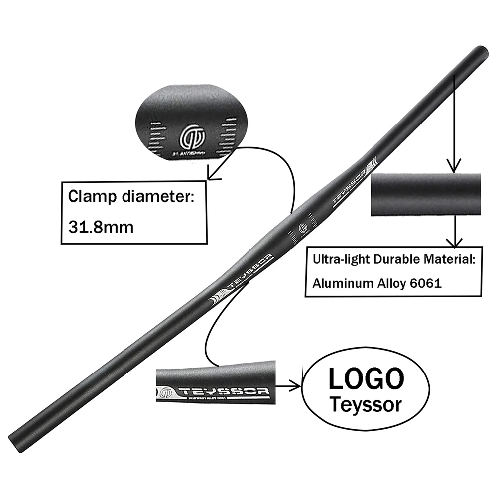 Teyssor Mountain Bike Flat Handlebar 31.8mm Aluminium Alloy MTB Handlebars 720mm 780mm
