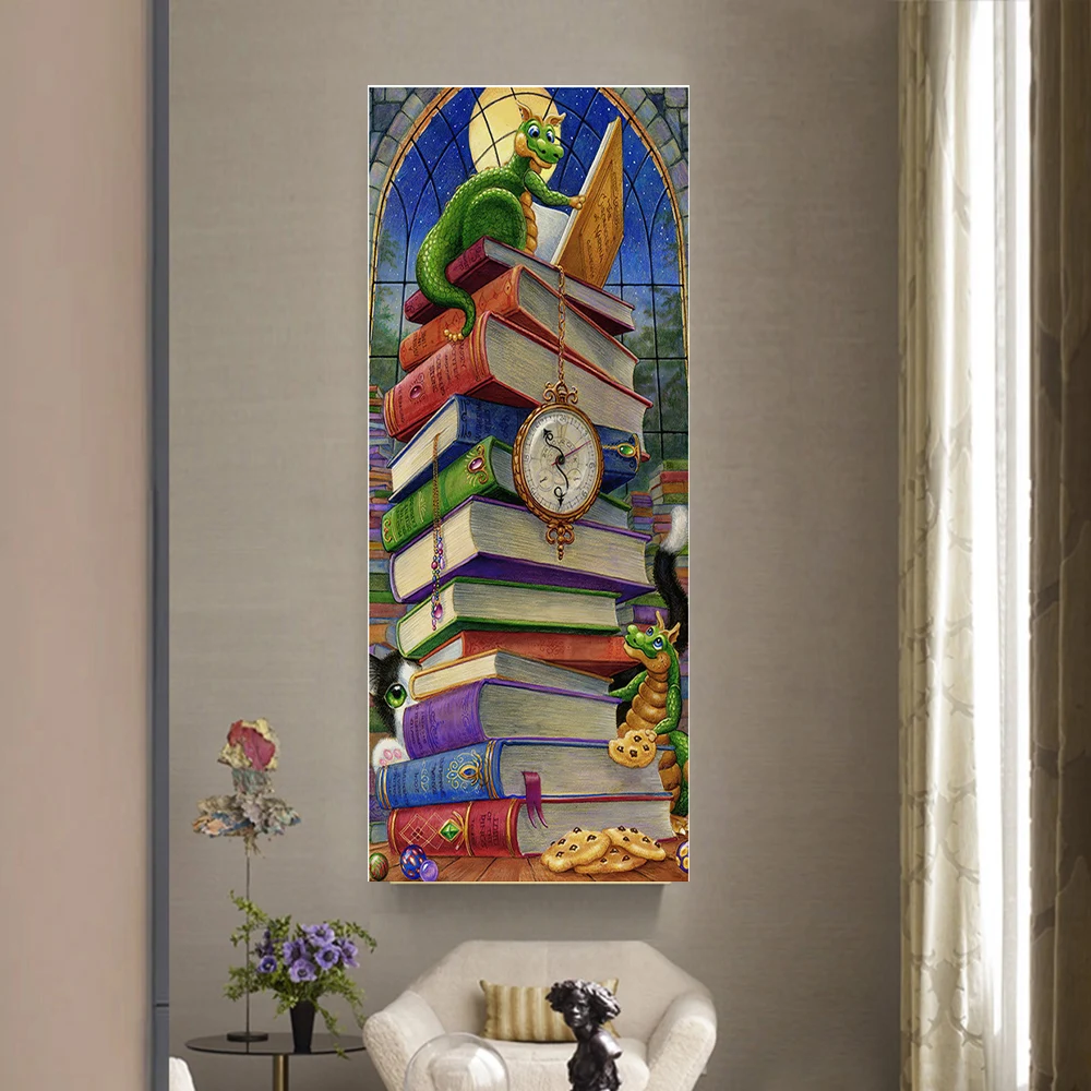 

Алмазная 5D мозаика «динозавр читает книги», Набор для вышивки стразами из смолы, для домашнего творчества