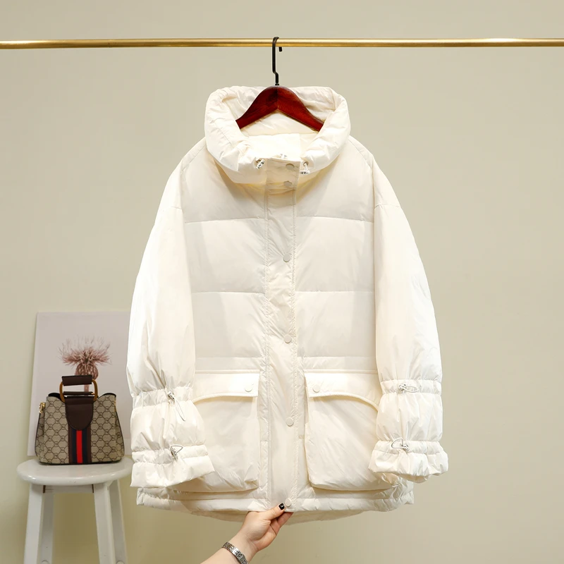 Куртка Janveny 90% на белом утином пуху женское толстое длинное зимнее пальто женские