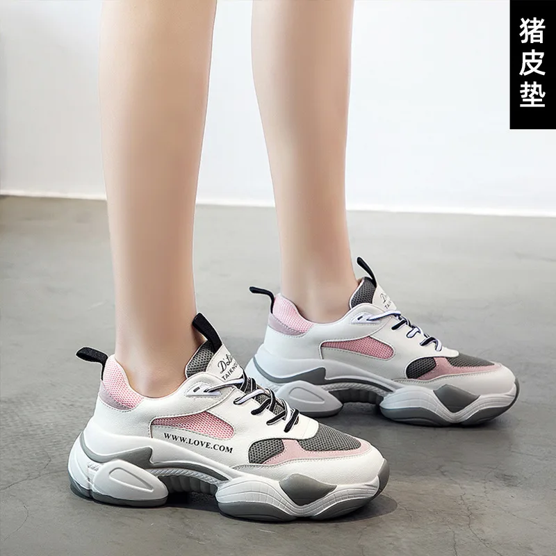 Повседневная женская обувь из натуральной кожи для бега 2019 года кроссовки папы