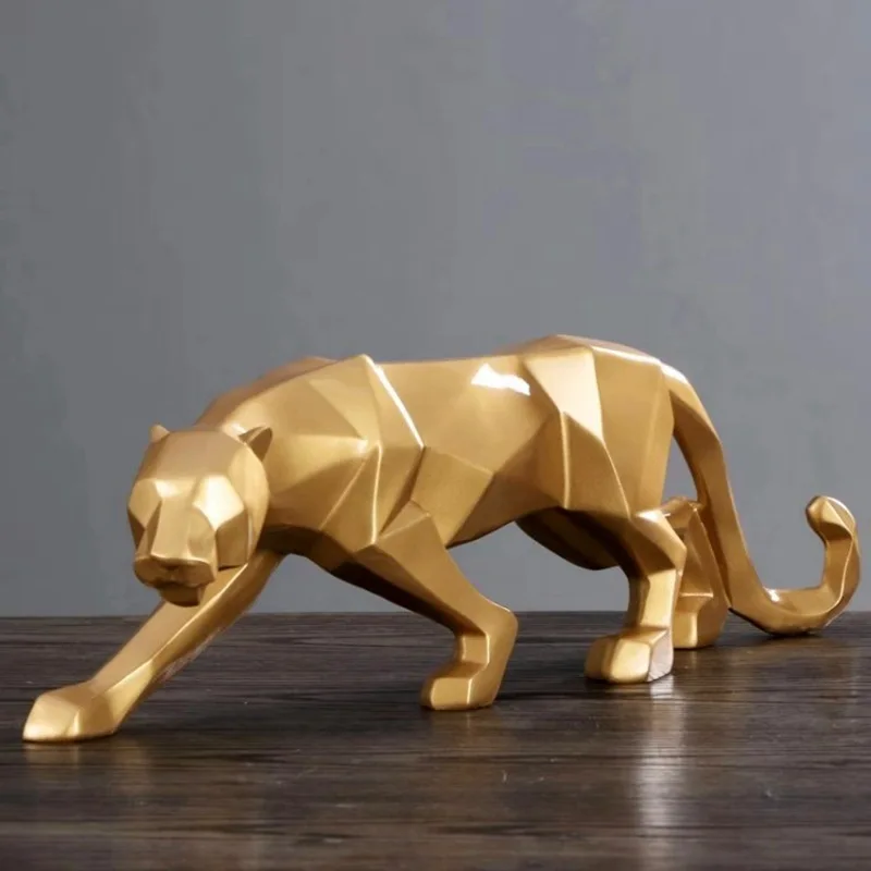 

Panther Statue Animal Figurine Abstract Geometric Style Resin Leopard Sculpture Home Office Desktop Decoration Crafts