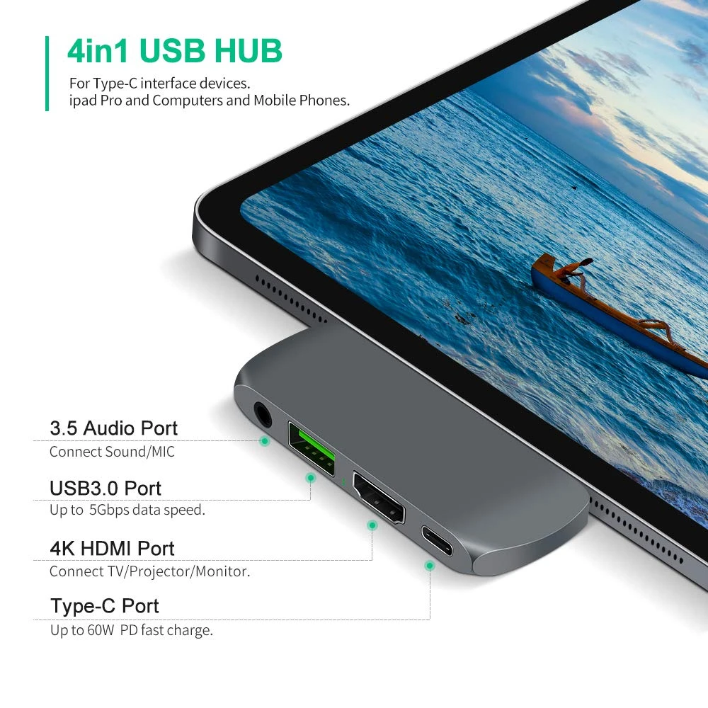 IPad Pro HUB USB C Hub Adapter with USB-C TYPE PD Charging 4K HDMI 3.0 3.5mm Headphone 2018 iPad MacBook | Компьютеры и офис