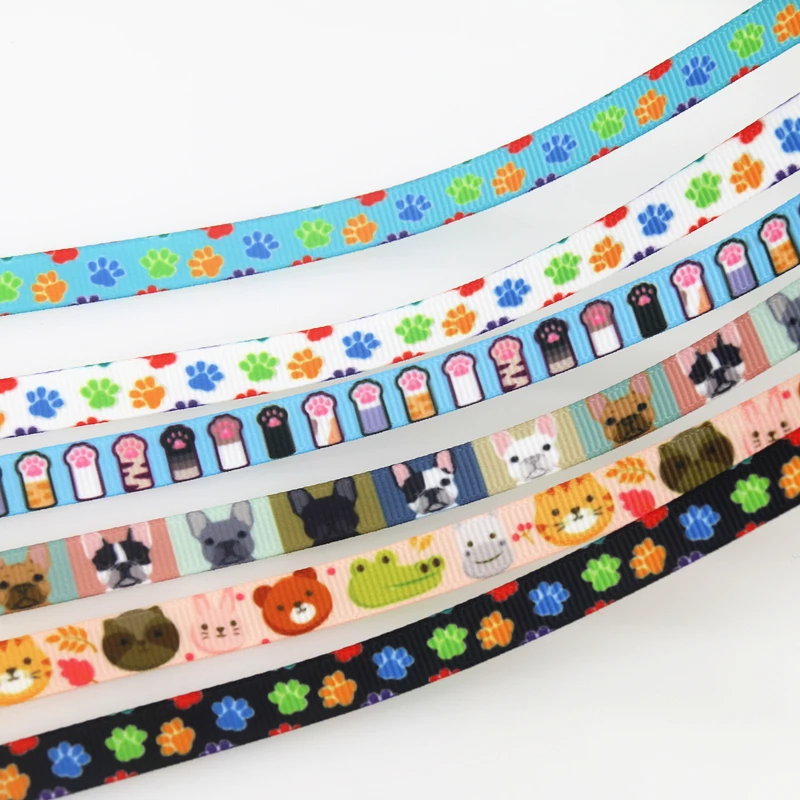DHK 3/8 'ɵ ярдов кошачья лапа Печатный Grosgrain ленточный аксессуар головной убор DIY