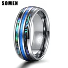 Роскошное серебристое кольцо Somen 8 мм из карбида вольфрама с синим огненным опалом и оболочкой для мужчин и женщин