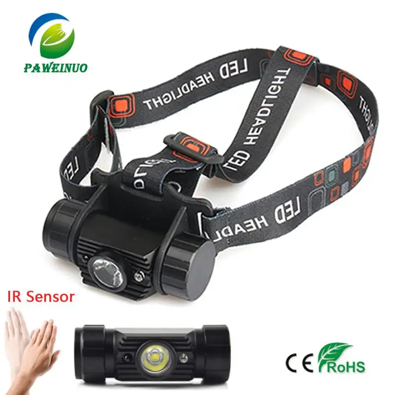 Светодиодный мини-налобный фонарь с ИК-датчиком перезаряжаемая USB фара T6 L2 Zoom