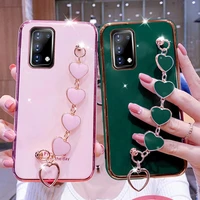wrist bracelet phone case for oppo a74 case luxury love heart chain plating cover capa oppo a54 a73 a79 a72 a15 a15s 4g 5g soft