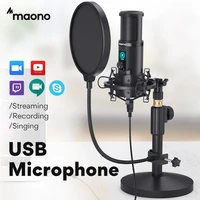 maono au pm421t usb microphone professional condenser studio live streaming mic for pc laptop with one touch mute and gain knob