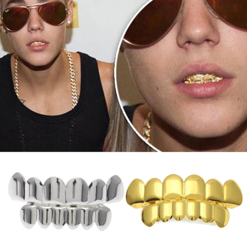1 Set Upper & Lower Europe Plated Gold Silver Tooth Braces Hip Hop Cool Teeth Simulation Brace Protector Halloween | Красота и