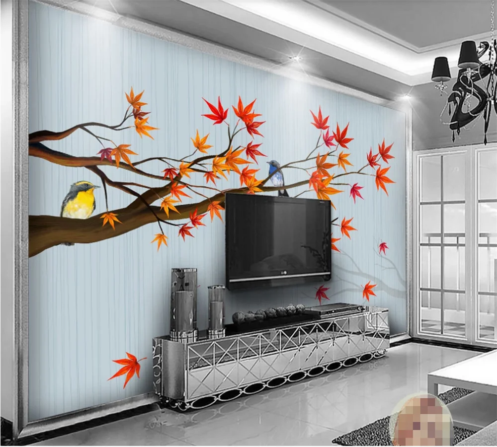 Пользовательские обои росписи 8d фото стены простой клен осень лес путь Гостиная
