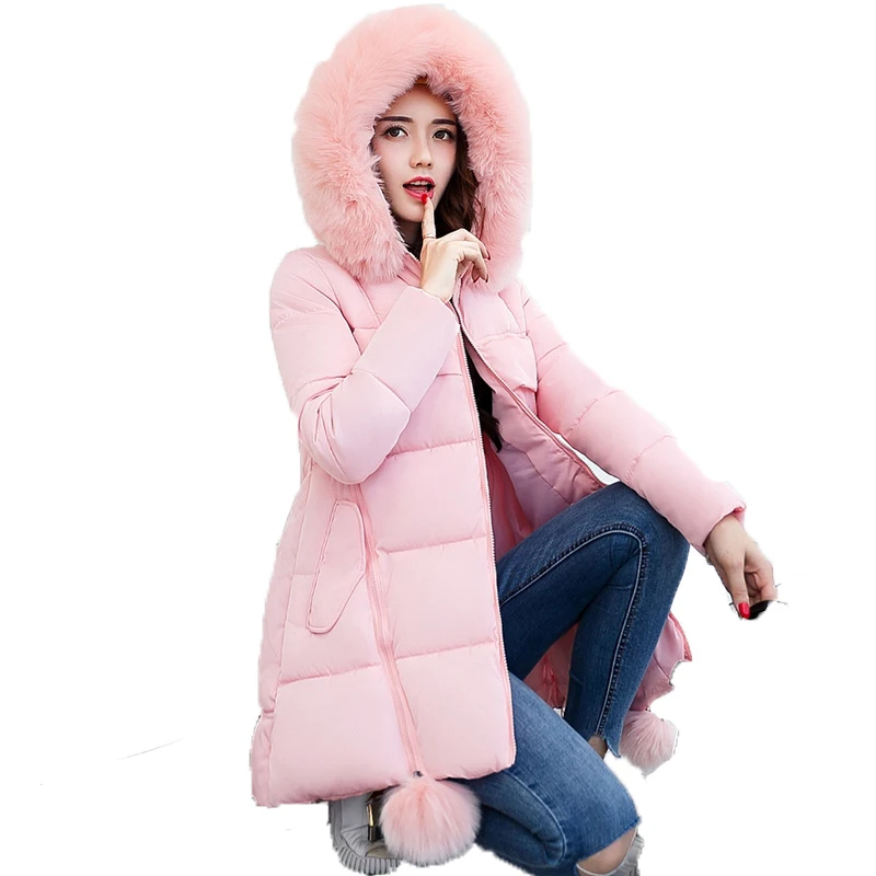 

Plus Size Women's Jackets Female Solid Loose Winter Coats Fur Hooded Cotton Padded Long Parkas Manteau Femme ST097