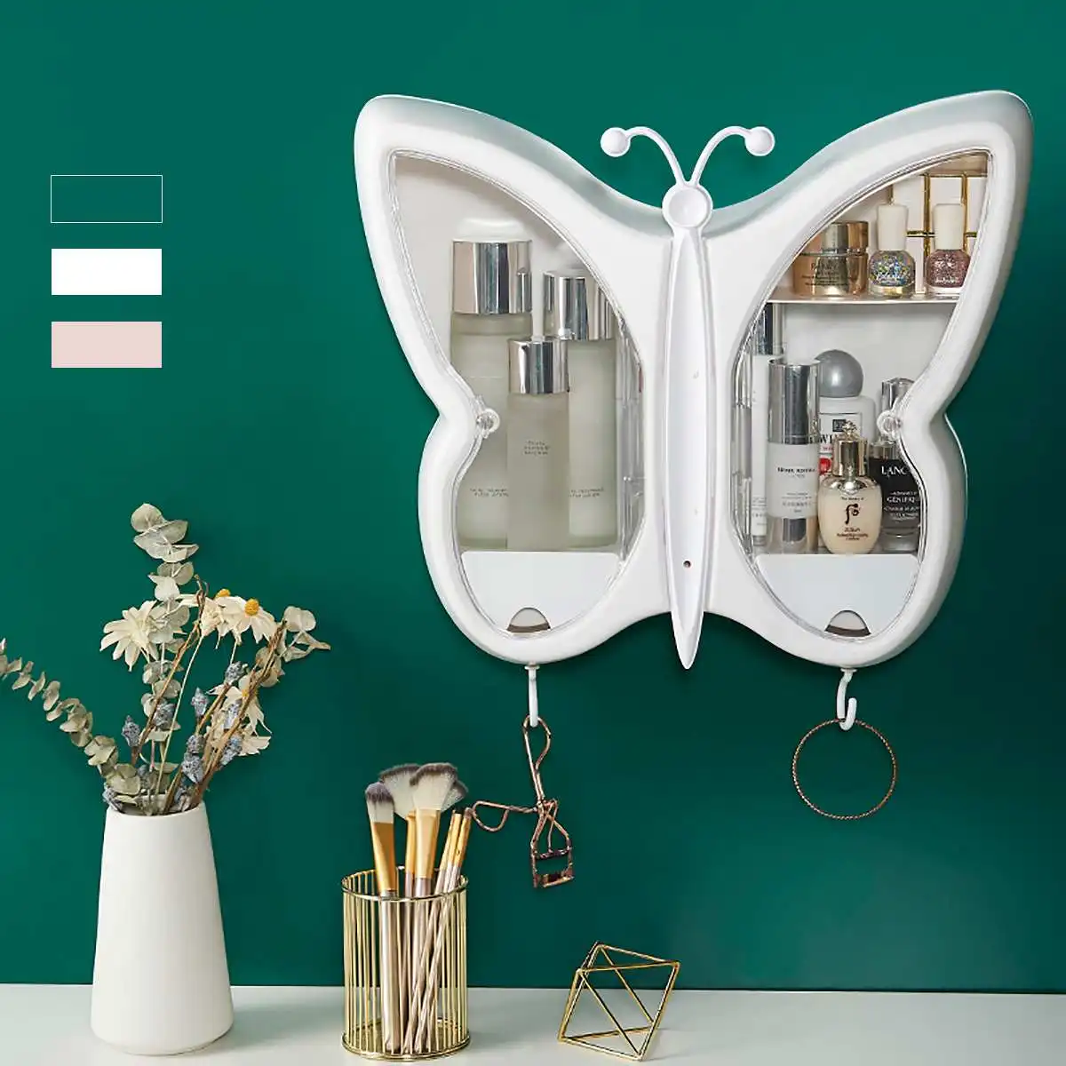 

Настенный органайзер для косметики, без перфорации и пыли, вместительная коробка для хранения косметики, полка для ванной комнаты