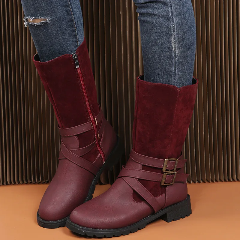 

2021 Autumn Winter New Women's Knight Boots Belt Buckle Low Heel Martin Women's Boots Women's Designer Boots Ankle Boots