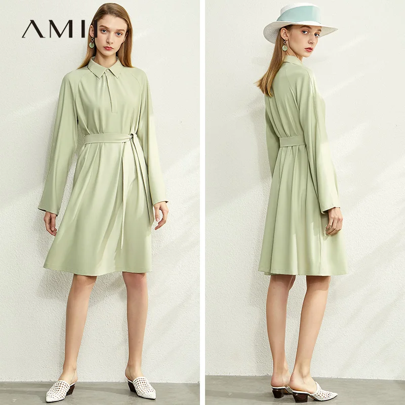 Женское прямое платье рубашка Amii элегантное однотонное свободное средней длины