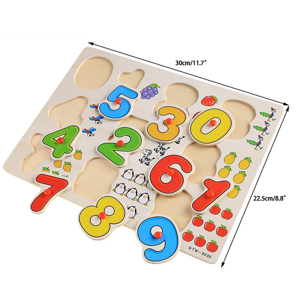 

Kids Wooden Peg Puzzles Numbers Alphabet And Objects Sorter Sorting Puzzle Educational Knob Puzzles Playset Toys #30