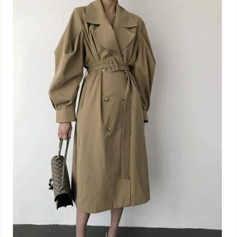 

2021 Winter Long Coat Women Turn-down Collar Trench Coats Stylish Double Breasted Sashes Oversized Female Windbreaker