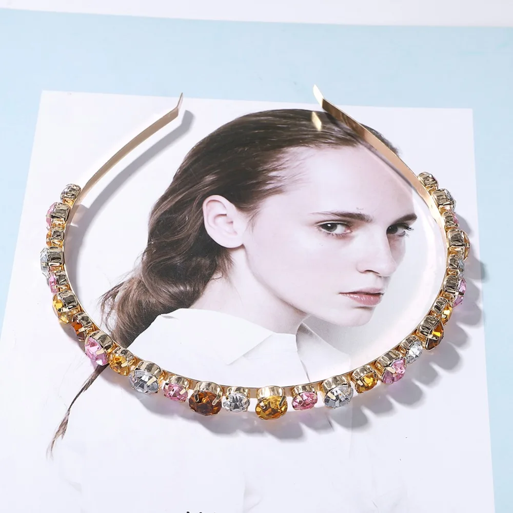 Dvacaman ZA жесткие Bejeweled повязки на голову для девочек красочные Кристальные бусины повязка на голову для женщин Свадебная вечеринка Аксессуары для волос