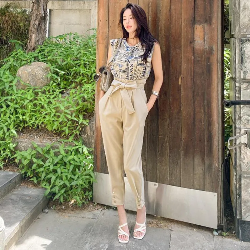 

Комплект женский из двух предметов, короткий топ и широкие штаны, весна-лето, 2021