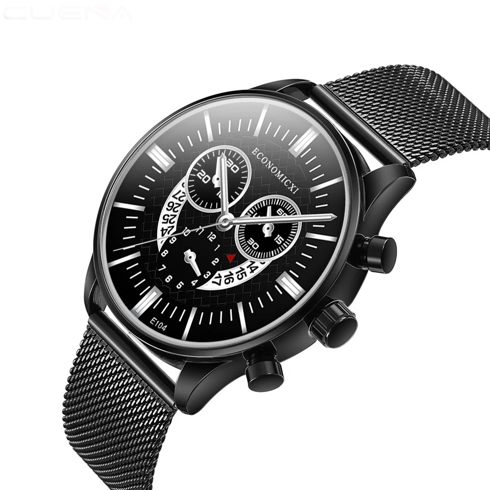 Деловые спортивные мужские часы черные наручные с ремешком из нержавеющей стали