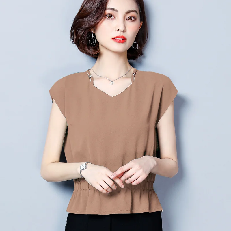Женская блузка с коротким рукавом и v-образным вырезом элегантная тонкая