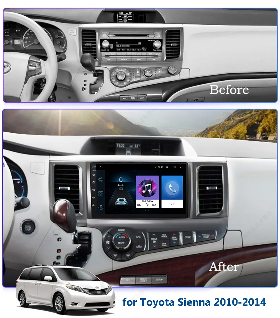 9 inch 2.5D IPS Tempered HD multi-touch screen Android 8.1 NAVI for Toyota Sienna 2010-2014 with Bluetooth USB WIFI support SWC |