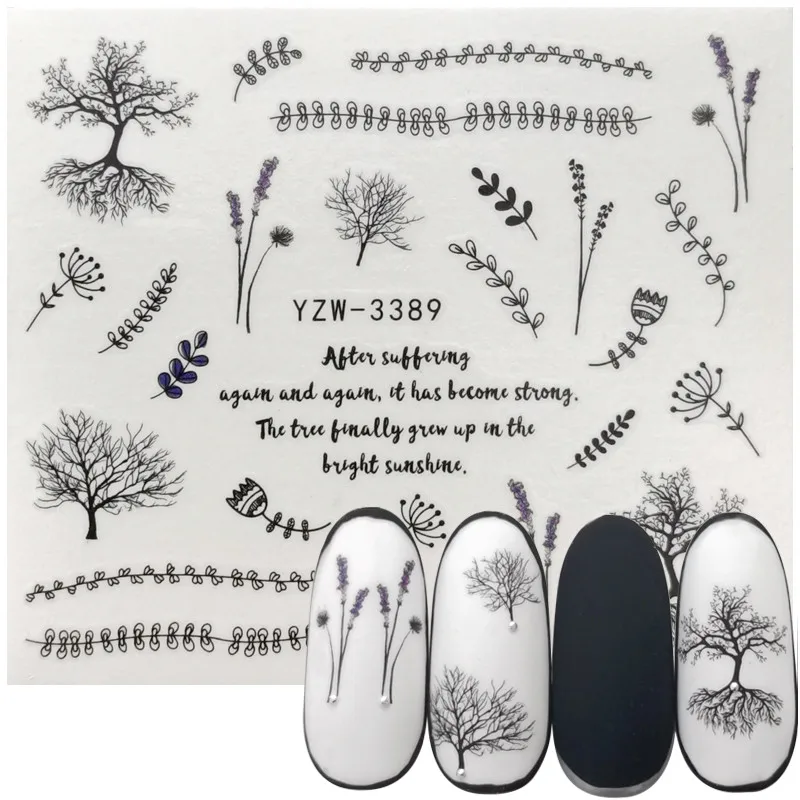 

2023 New Designs Noble Black Plant Water Decals Nail Sticker Watermark Flakes Slider Tattoo Nail Art Decoration