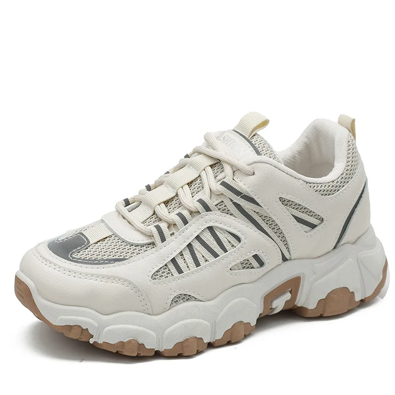 

Women Chunky Sneakers daddy Shoes Korean style light reflective Platform Thick Sole 5cm heels Running Casual Shoe Woman 9h08