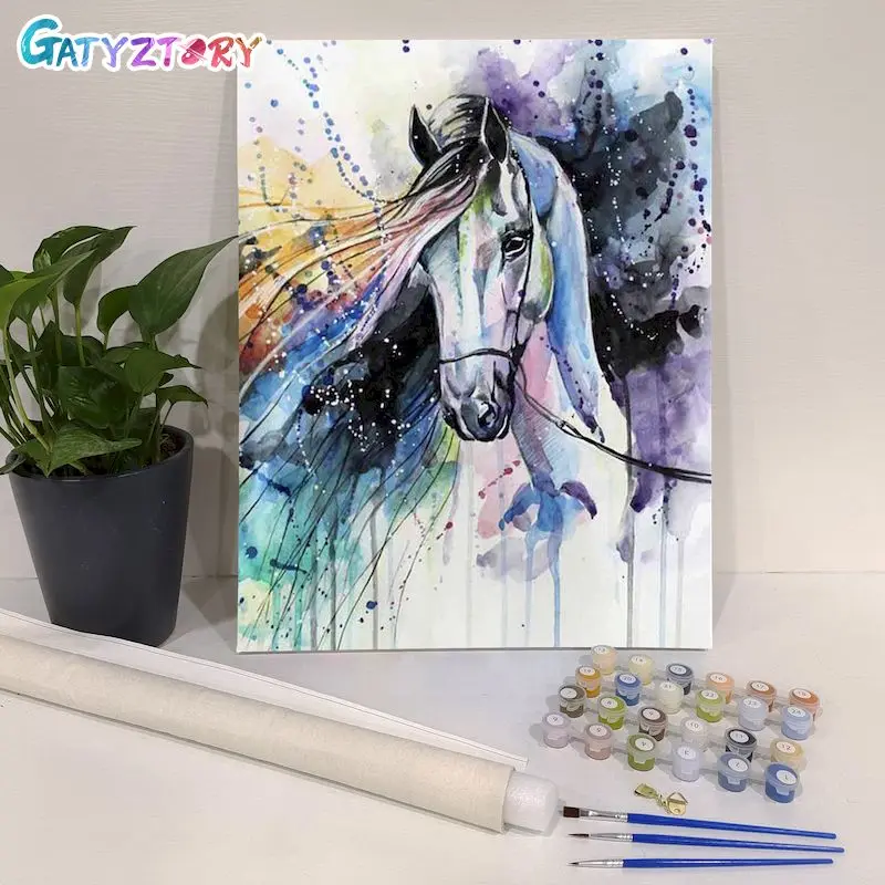 

GATYZTORY 60x75CM Painting By Numbers Colorful Horse Canvas Painting Wall Art Handmade Acrylic Paint For Home Decor