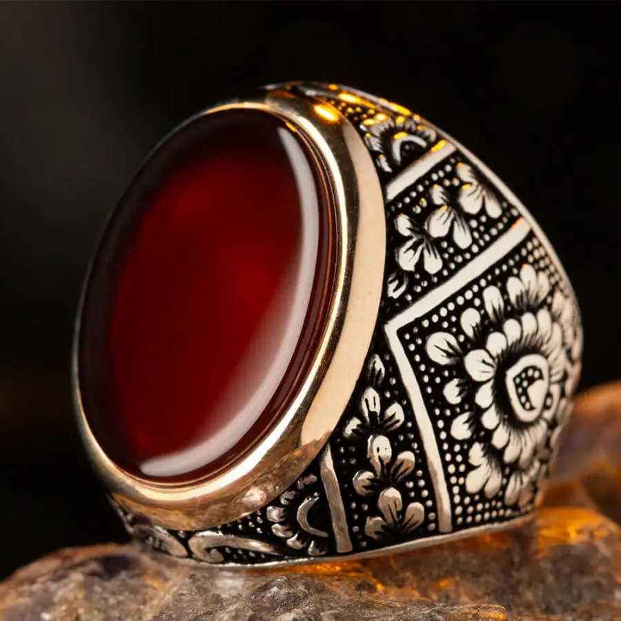 

Sterling Silver Ottoman Silver,,Handmade Man Ring (Agate) 925k Sterling Silver Made in Turkey Outstanding Gift