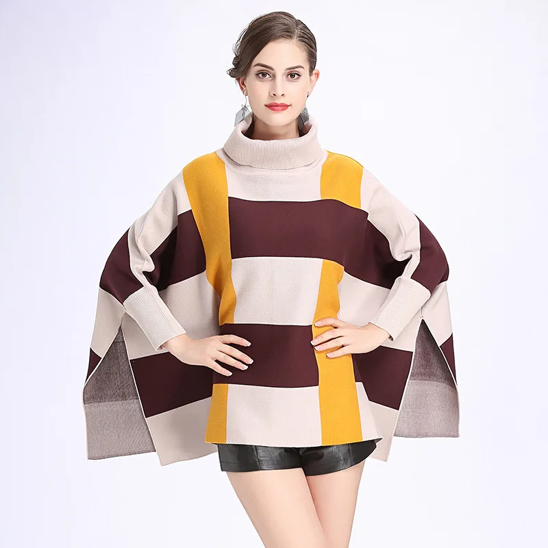 Женский вязаный свитер пончо с рукавом летучая мышь Свободный пуловер длинным и