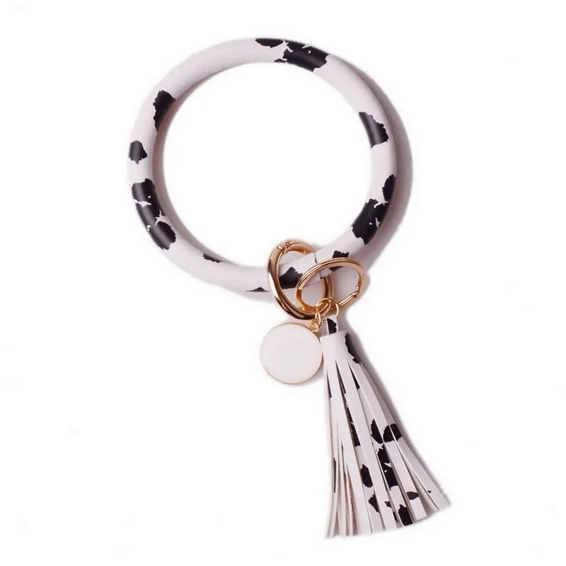 DZ0090 cow Новинка от Rainbery, модный многофункциональный брелок с кисточкой, эмалированный брелок из искусственной кожи, Круглый браслет с монограммой, брелок для женщин и девушек - Цвет: DZ0090 cow