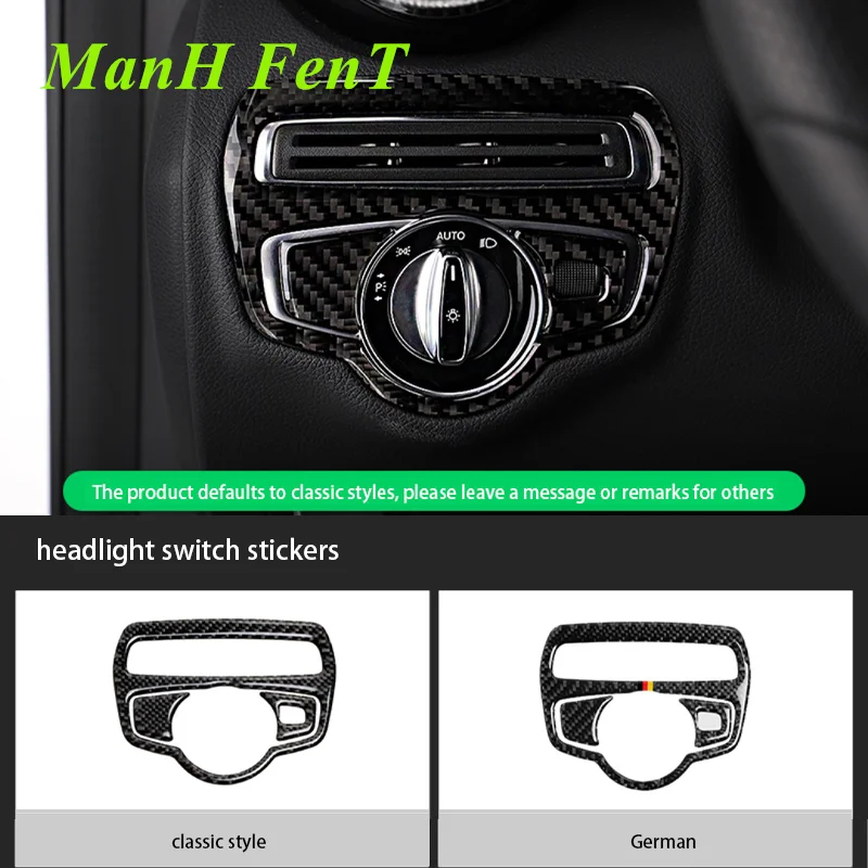 

For Mercedes Benz W205 C200L GLC260 New C Class Headlight Switch Button Frame Carbon Fiber Decoration 3D Sticker