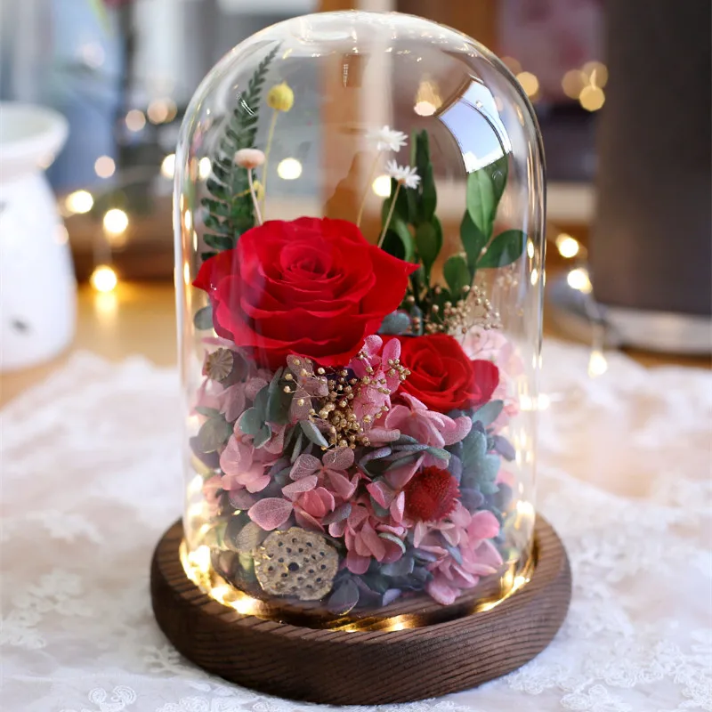 25*35cm Diameter=25cm Height=35cm Antique Wood Base Glass Dome Vase Glass Cover Vase Friend Gift Home Wedding Decoration