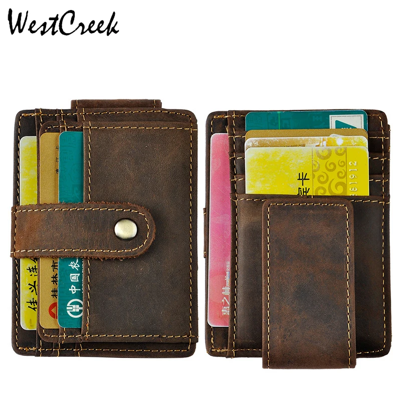 Мужской Магнитный кошелек westкрик из натуральной кожи с зажимом для денег