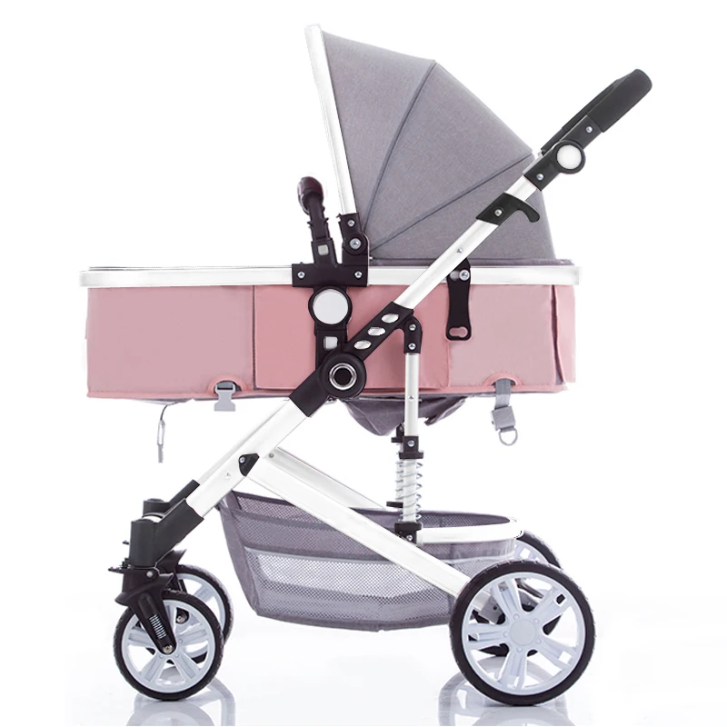 BETSOCCI high view baby stroller bidirectional reclinable baby wheelchair baby four-wheeled wheelbarrow - Цвет: Ash powder