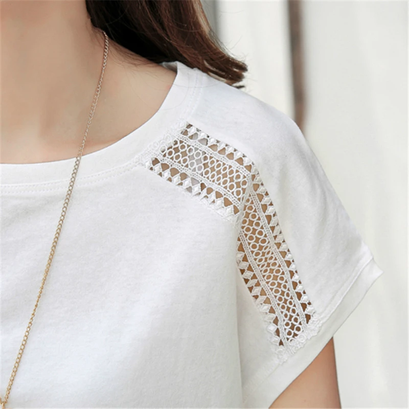 Размера плюс хлопковые блузки 2021 летние кружевные женские рубашки с рукавами
