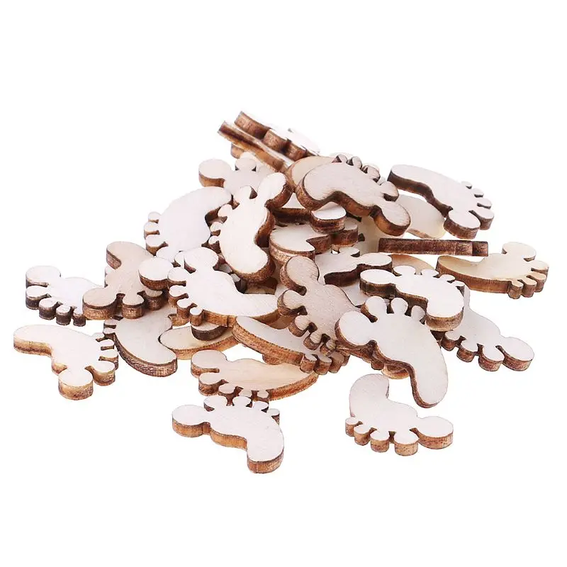 

100pcs Cut Wood Foot Embellishment Wooden Shape Craft Wedding Decor 95AA