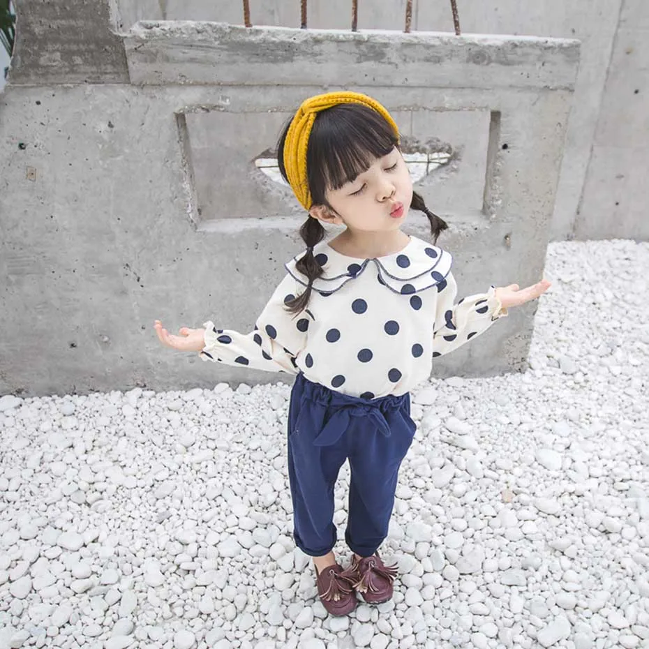 Одежда для маленьких девочек футболка в горошек и штаны комплект из 2 предметов