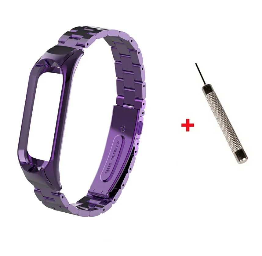 purple with tool Металлический ремешок для mi Band 4 сменный ремешок для Xiaomi mi Band 4 аксессуары для смарт-браслета стальной ремешок для mi Band 4 - Цвет: purple with tool
