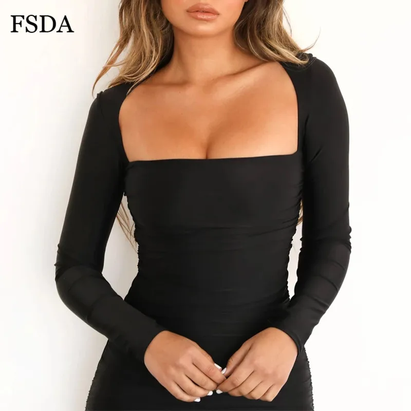FSDA Ruched сексуальное облегающее платье Вечерние зимние осенние женские Клубные