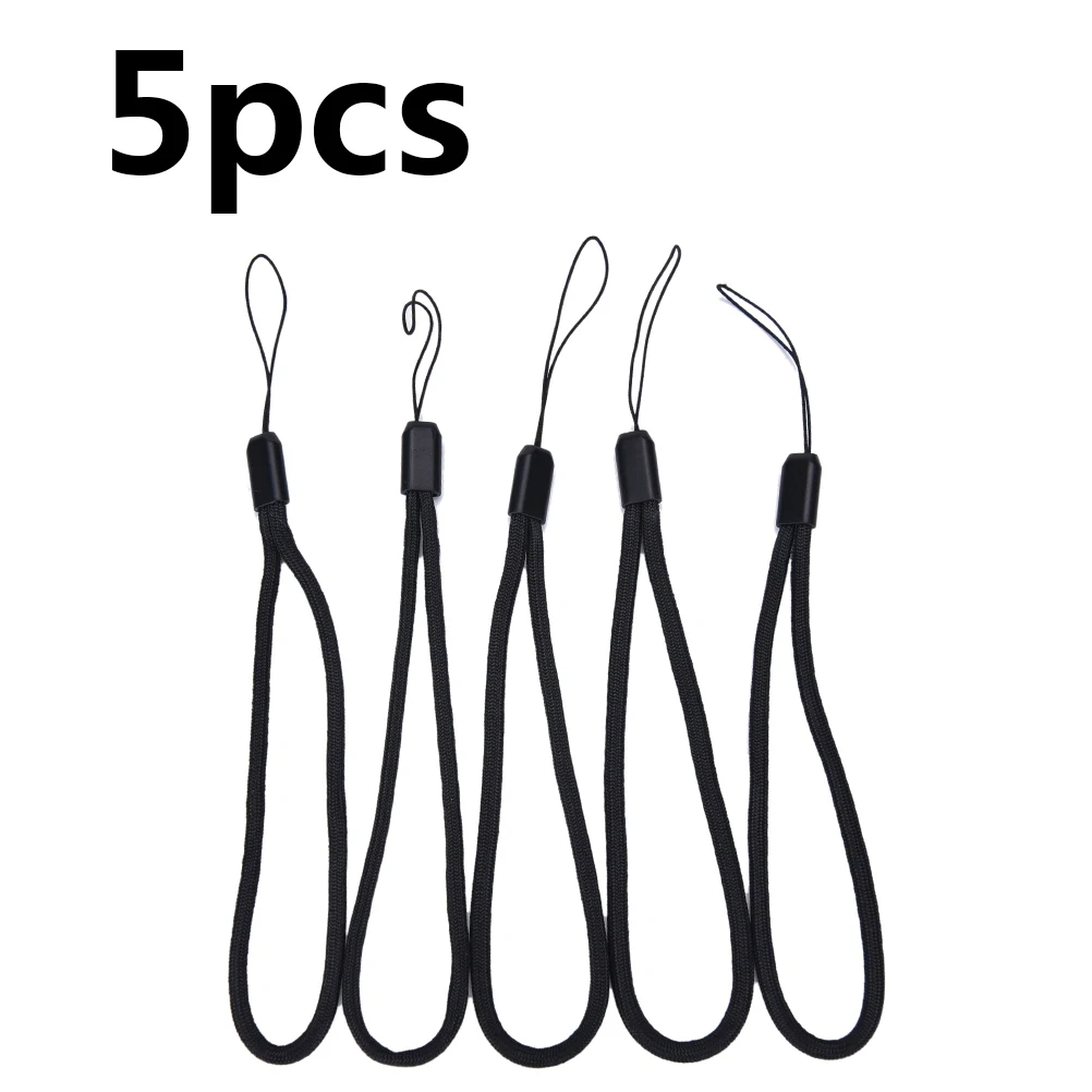 

5x Black Nylon Wrist Hand Cell Phone Mobile Chain Straps Keychain Charm Cords DIY Hang Rope Lanyard Neck