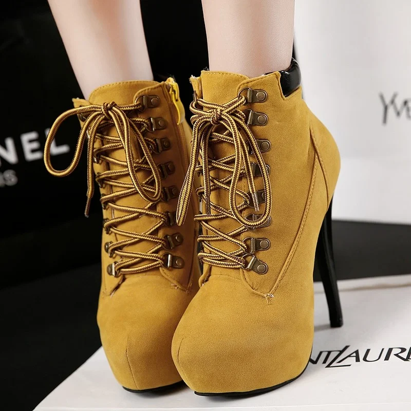 

Women Pumps Shoes Boots Cross Tied Platform Sexy Stiletto Ankle Female Suede Zipper High Heels Ladies Fashion Thin Heel Fashion